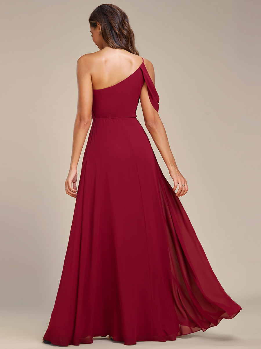 Color=Burgundy | One Shoulder Pleated Chiffon Wholesale Bridesmaid Dresses-Burgundy 2