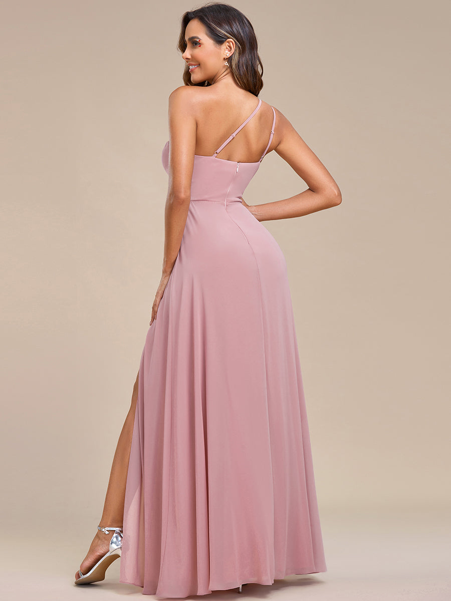 One Shoulder Pleated Split Appliques Wholesale Bridesmaid Dresses#Color_Dusty Rose