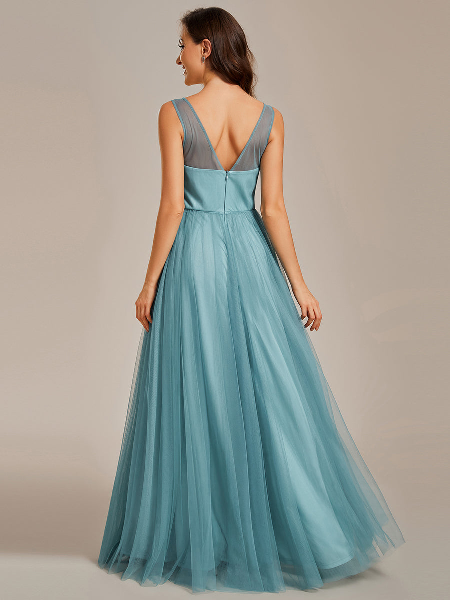 Elegant Appliques Mesh Wholesale Bridesmaid Dresses#Color_Dusty Blue