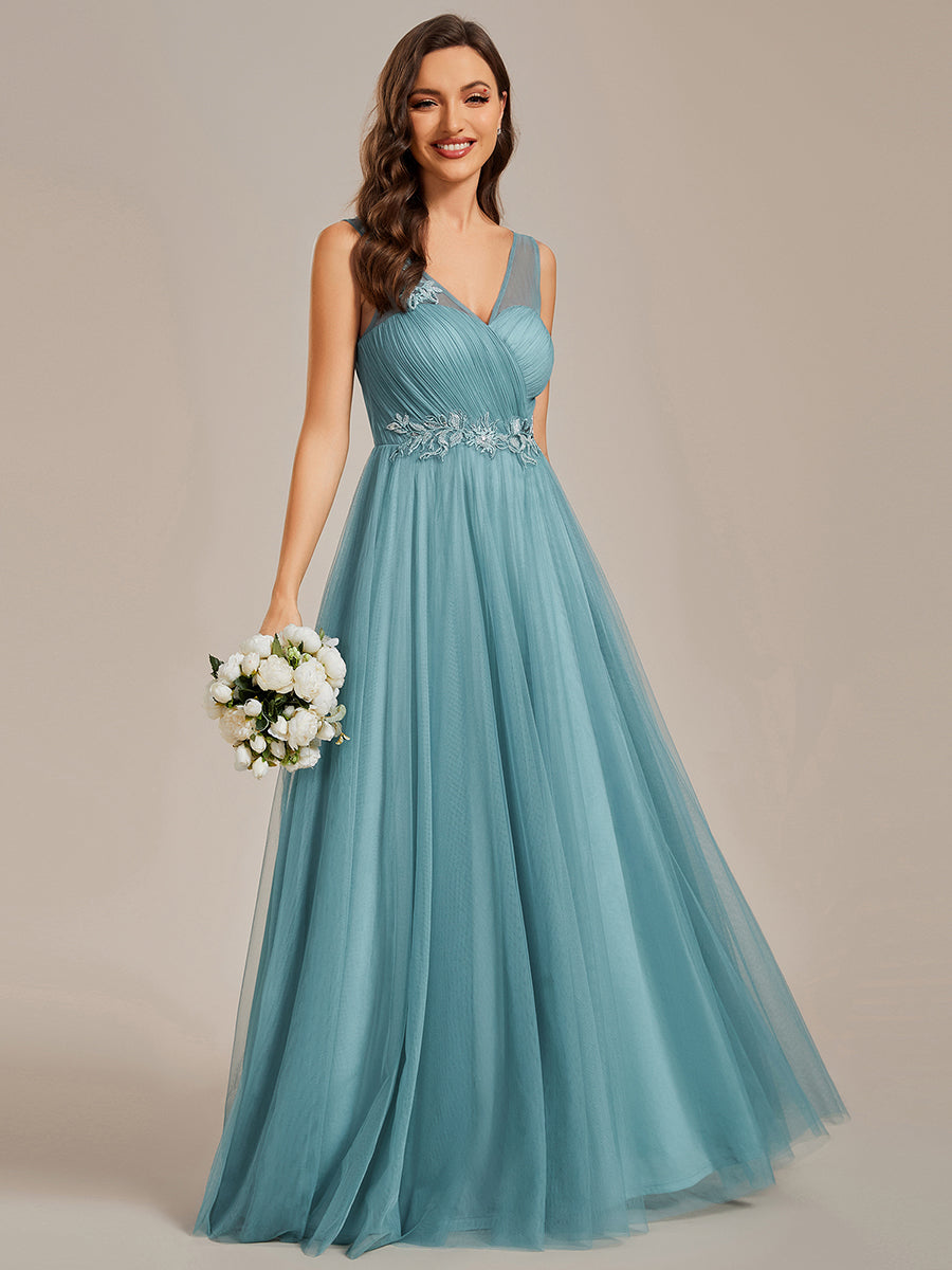 Elegant Appliques Mesh Wholesale Bridesmaid Dresses#Color_Dusty Blue