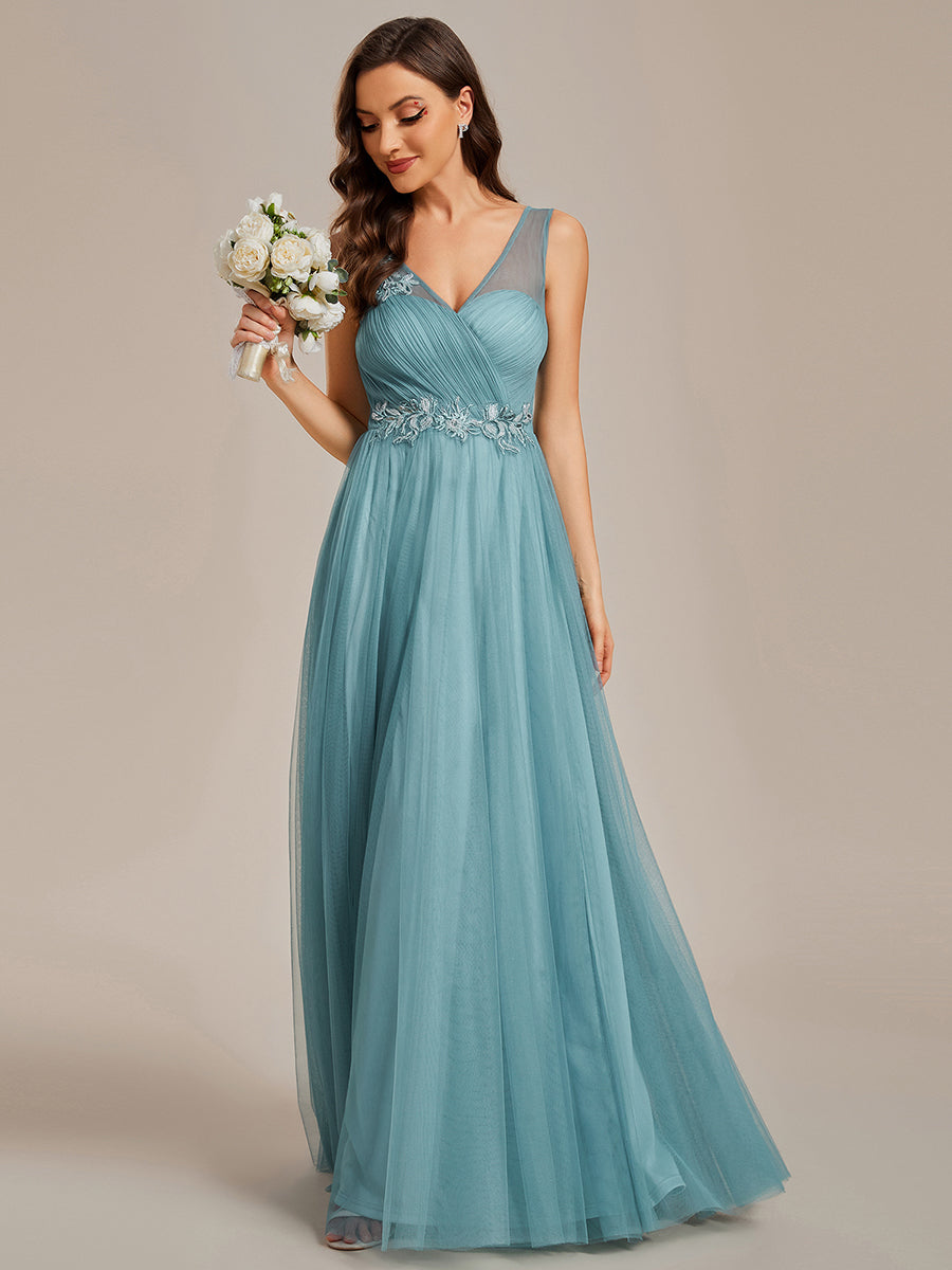 Elegant Appliques Mesh Wholesale Bridesmaid Dresses#Color_Dusty Blue