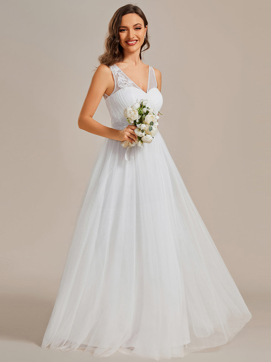 Elegant Appliques Mesh Wholesale Bridesmaid Dresses#Color_White