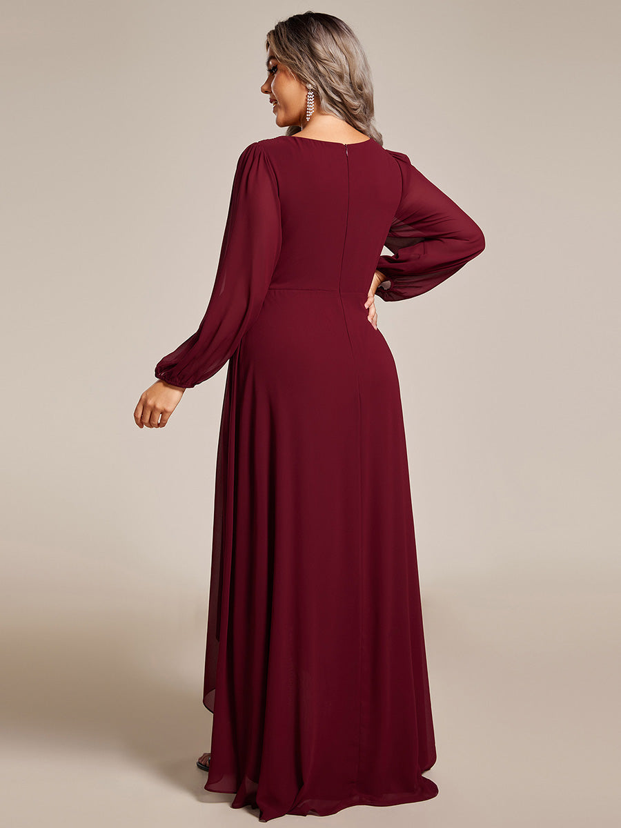 Color=Burgundy | Plus Maxi Long Chiffon Wholesale Evening Dresses With Long Sleeves-Burgundy 1