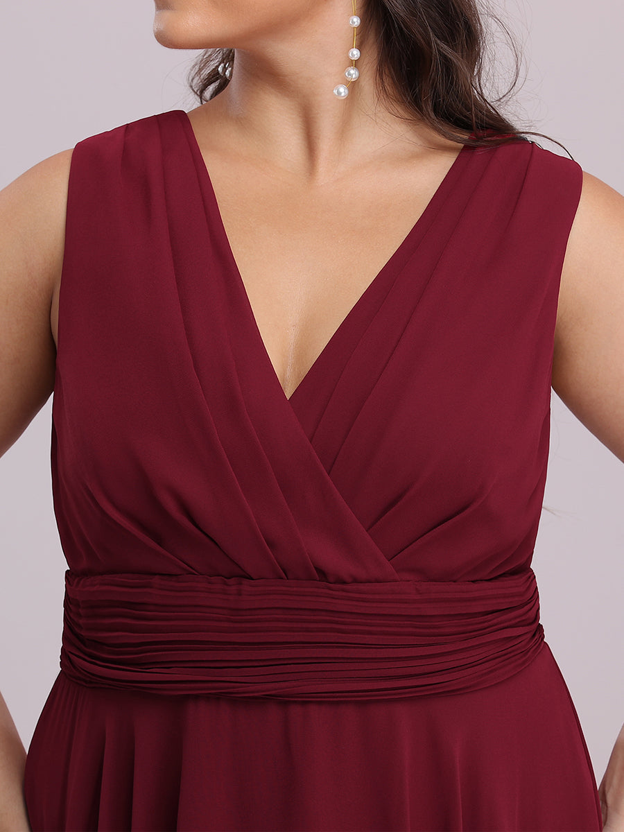 Color=Burgundy | Pretty Wholesale Knee Length Chiffon Bridesmaid Dress With Irregular Hem-Burgundy 5