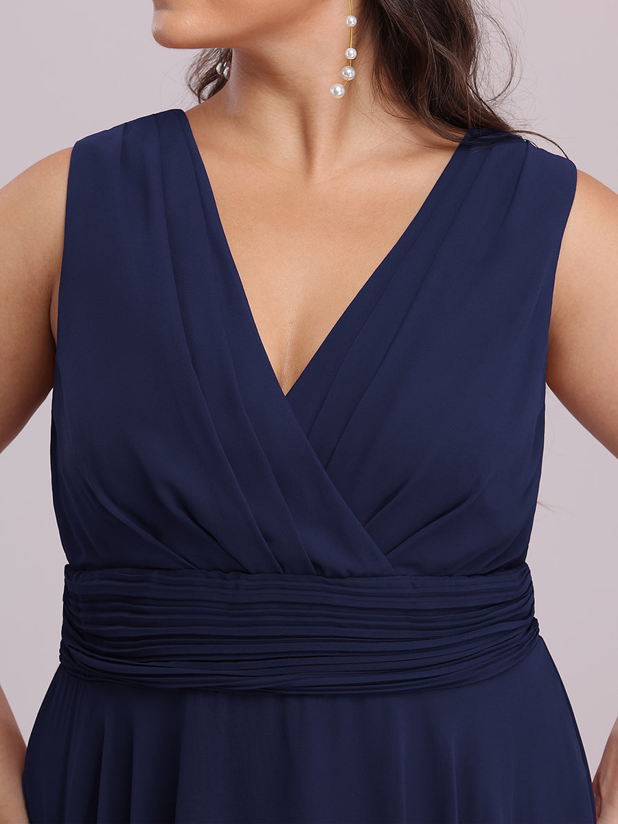 Color=Navy Blue | Pretty Wholesale Knee Length Chiffon Bridesmaid Dress With Irregular Hem-Navy Blue 5