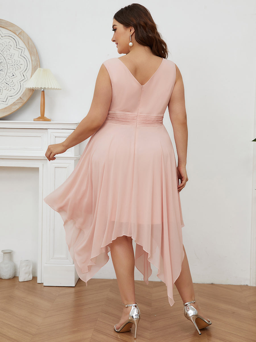 Color=Pink | Pretty Wholesale Knee Length Chiffon Bridesmaid Dress With Irregular Hem-Pink 2