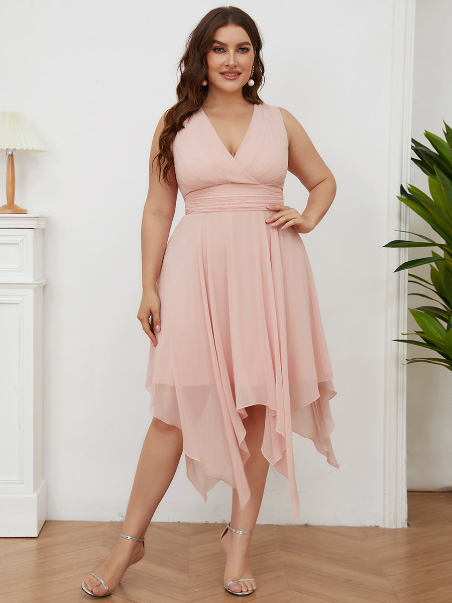 Color=Pink | Pretty Wholesale Knee Length Chiffon Bridesmaid Dress With Irregular Hem-Pink 3