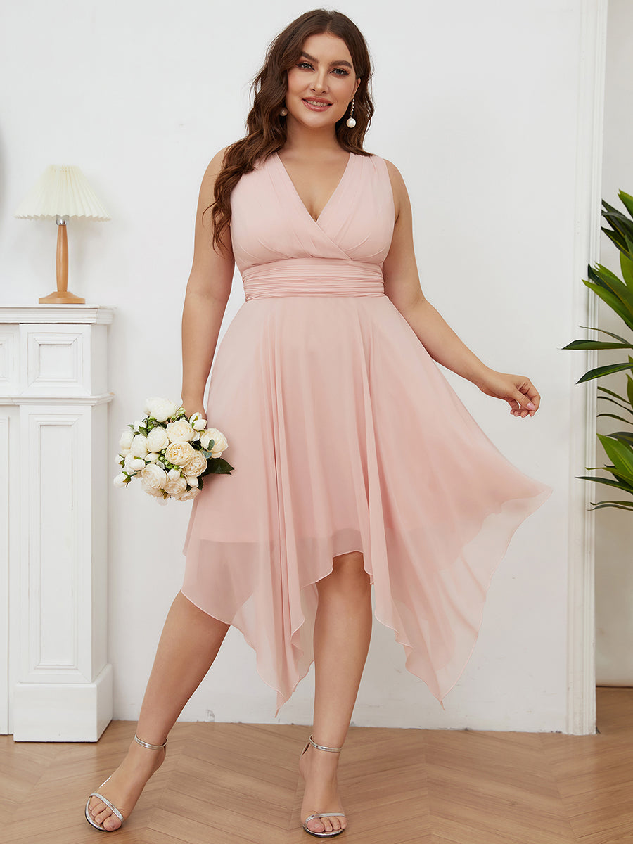Color=Pink | Pretty Wholesale Knee Length Chiffon Bridesmaid Dress With Irregular Hem-Pink 4