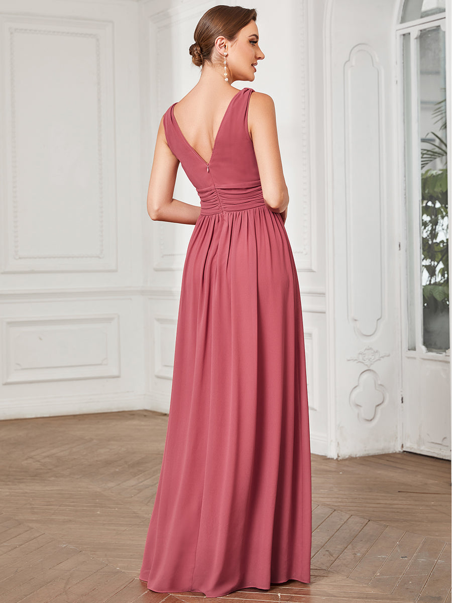 Color=Cameo Brown | Double V-Neck Elegant Maxi Long Wholesale Evening Dresses-Cameo Brown 2