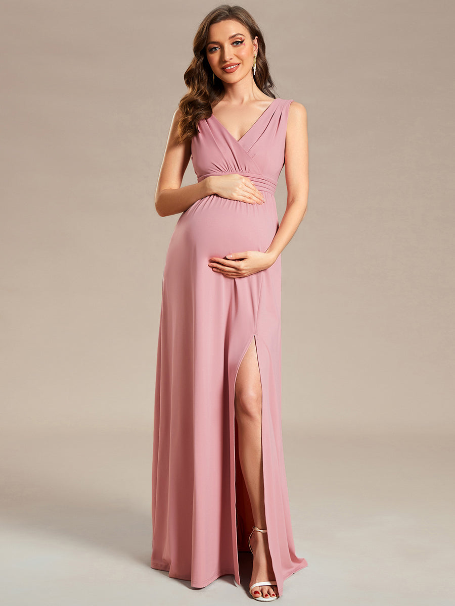 Color=Dusty Rose | Sleeveless Side Split Bleted Wholesale Maternity Dresses-Dusty Rose 1