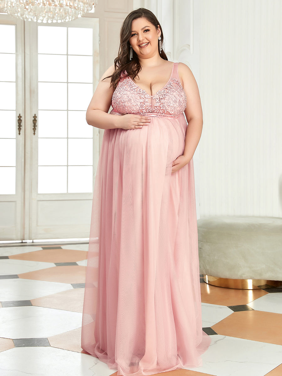 COLOR=Pink | Plus Size Sultry Sleeveless Long Maxi Dress for Pregnant Women-Pink 1