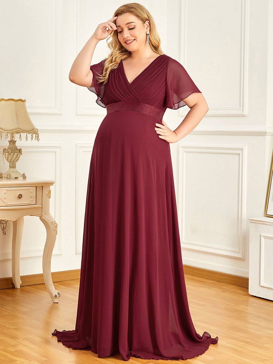Color=Burgundy | Plus Size Cute and Adorable Deep V-neck Dress for Pregnant Women-Burgundy 4