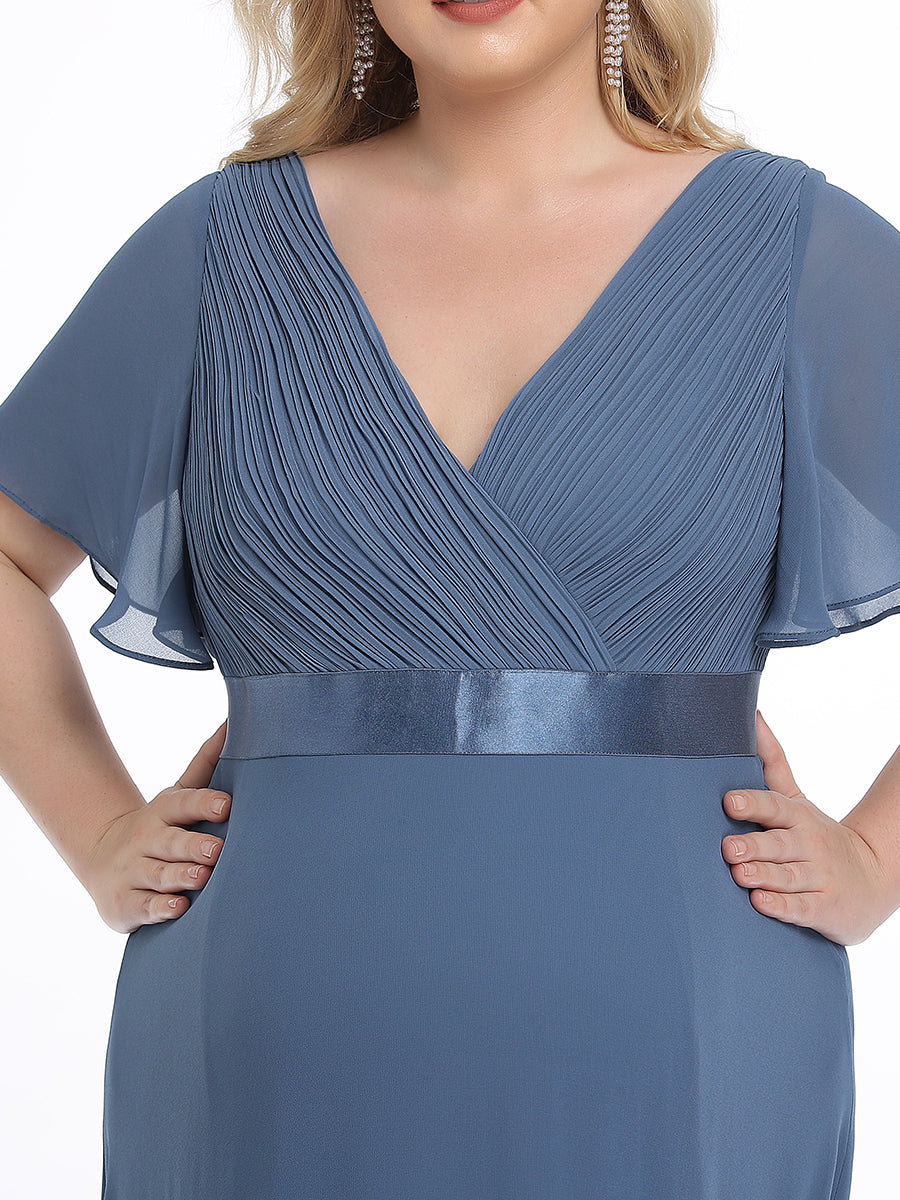 Color=Dusty Blue | Plus Size Cute and Adorable Deep V-neck Dress for Pregnant Women-Dusty Blue 5