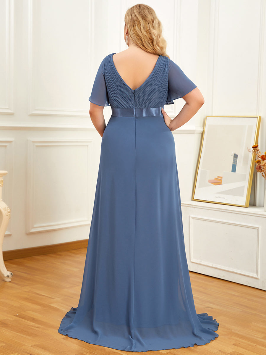 Color=Dusty Blue | Plus Size Cute and Adorable Deep V-neck Dress for Pregnant Women-Dusty Blue 4