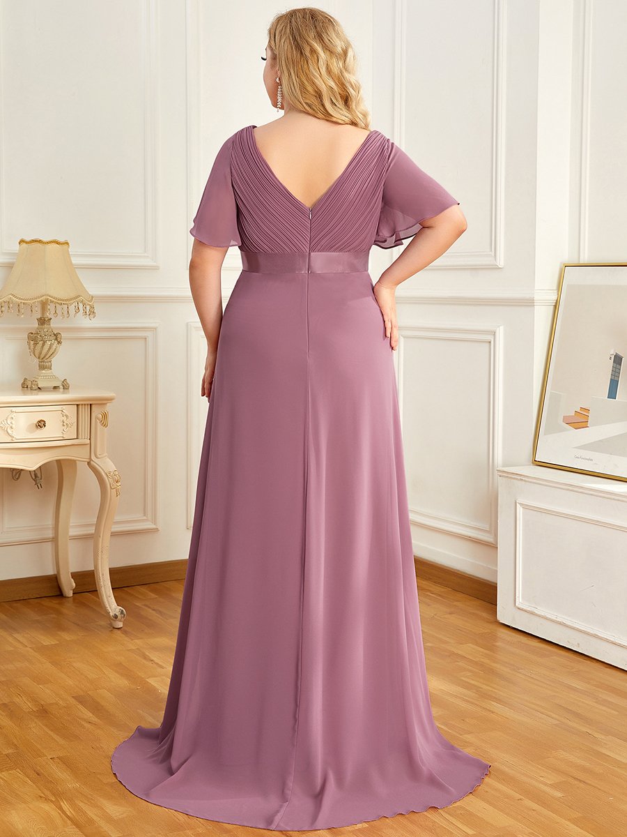 Color=Orchid | Plus Size Cute and Adorable Deep V-neck Dress for Pregnant Women-Orchid 2