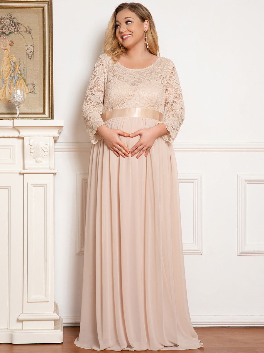 Color=Blush | Round Neck A-Line Floor-Length Wholesale Maternity Dresses-Blush 1