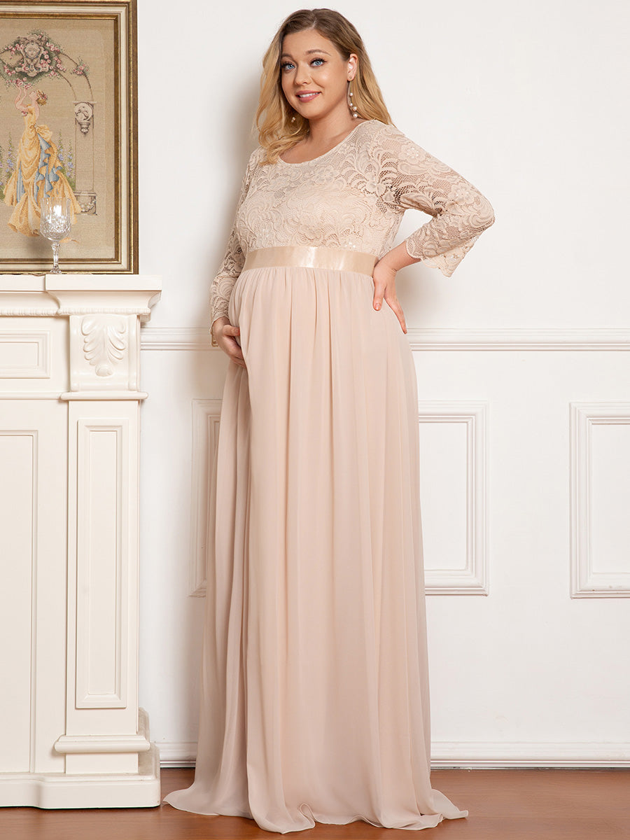 Color=Blush | Round Neck A-Line Floor-Length Wholesale Maternity Dresses-Blush 3