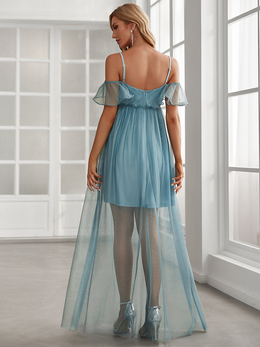 Color=Dusty Blue | Off Shoulder A Line Floor Length Wholesale Maternity Dresses-Dusty Blue 2