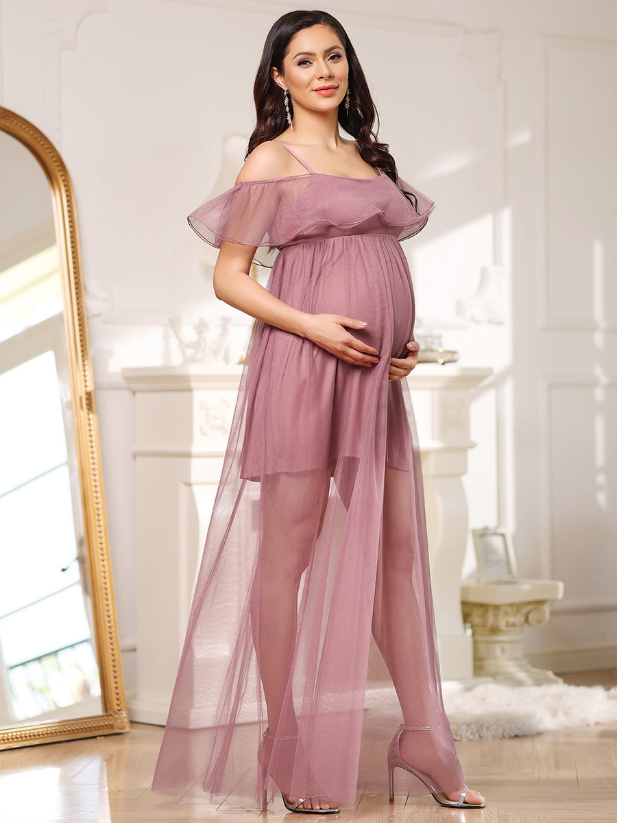 Color=Orchid | Off Shoulder A Line Floor Length Wholesale Maternity Dresses-Orchid 1
