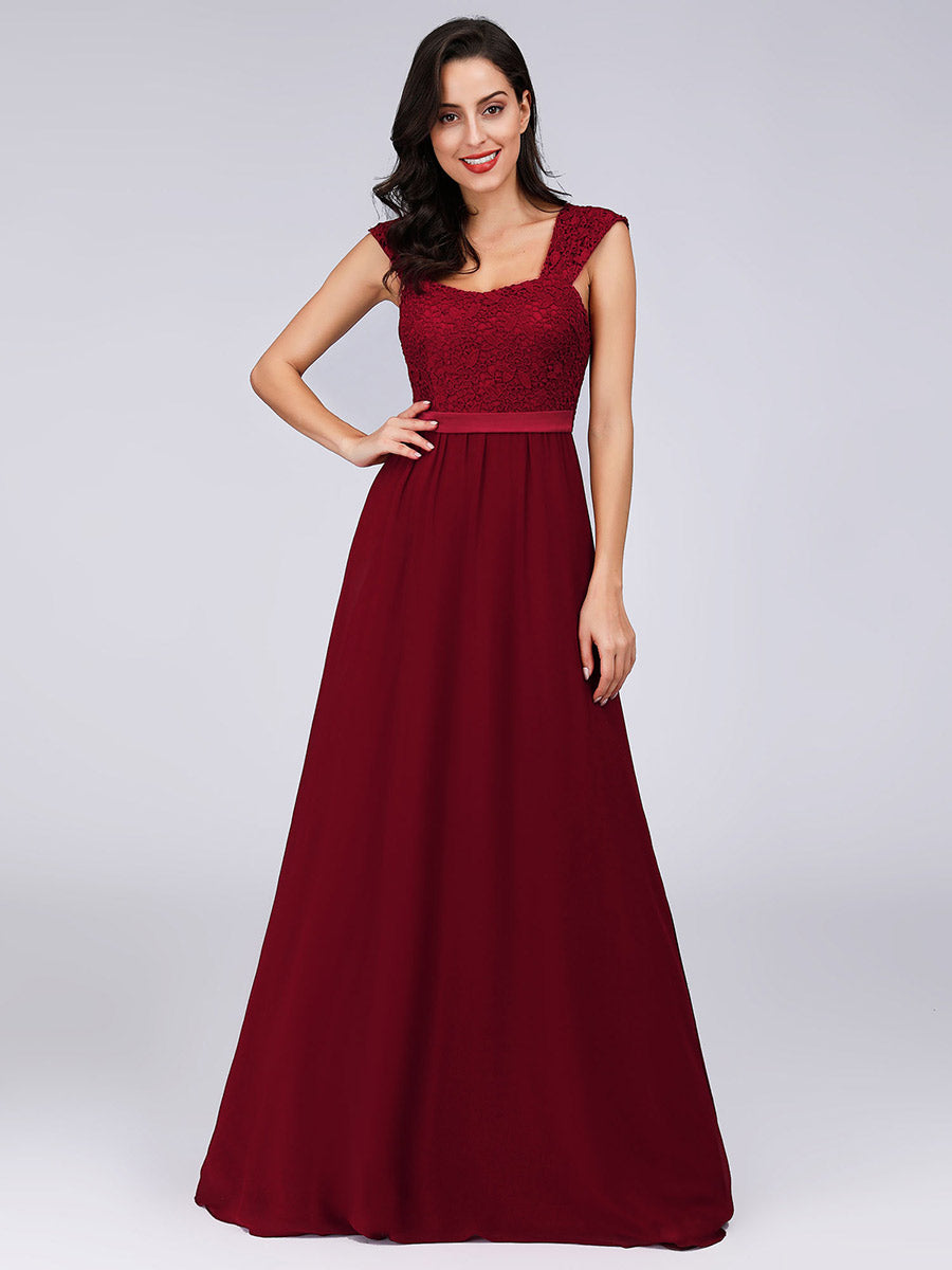 Color=Burgundy | elegant-a-line-chiffon-wholesale-bridesmaid-dress-with-lace-bodice-ez07704-Burgundy 1