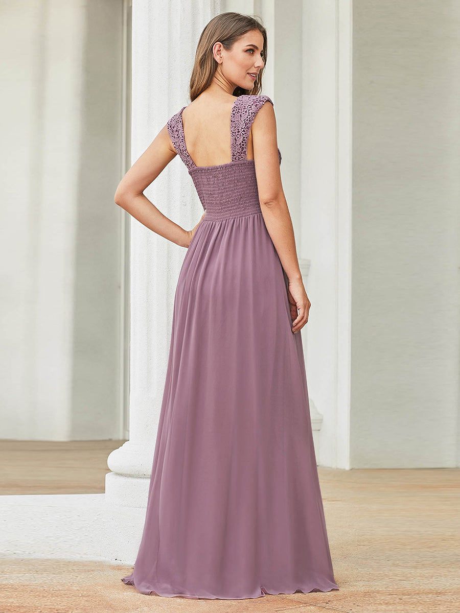 Color=Orchid | elegant-a-line-chiffon-wholesale-bridesmaid-dress-with-lace-bodice-ez07704-Orchid 2