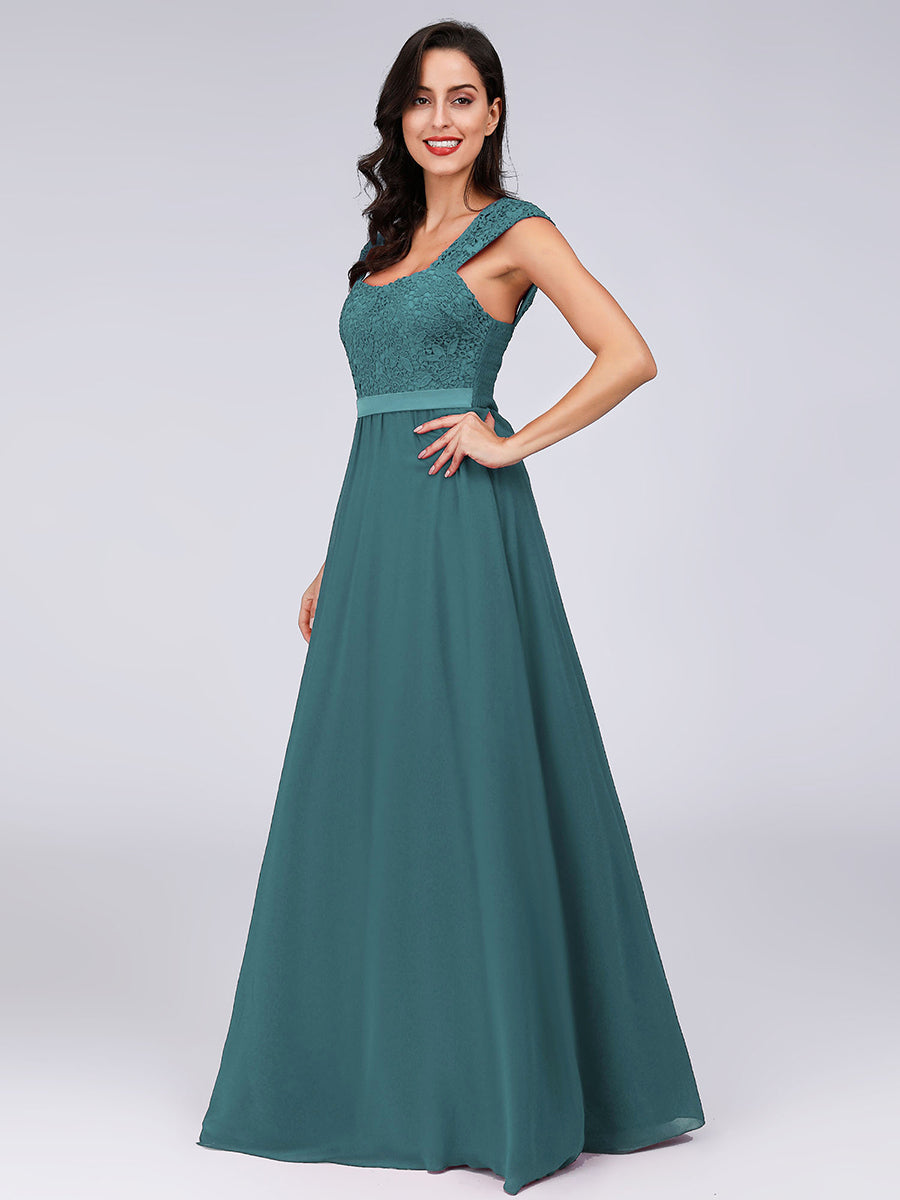 Color=Teal | elegant-a-line-chiffon-wholesale-bridesmaid-dress-with-lace-bodice-ez07704-Teal 3
