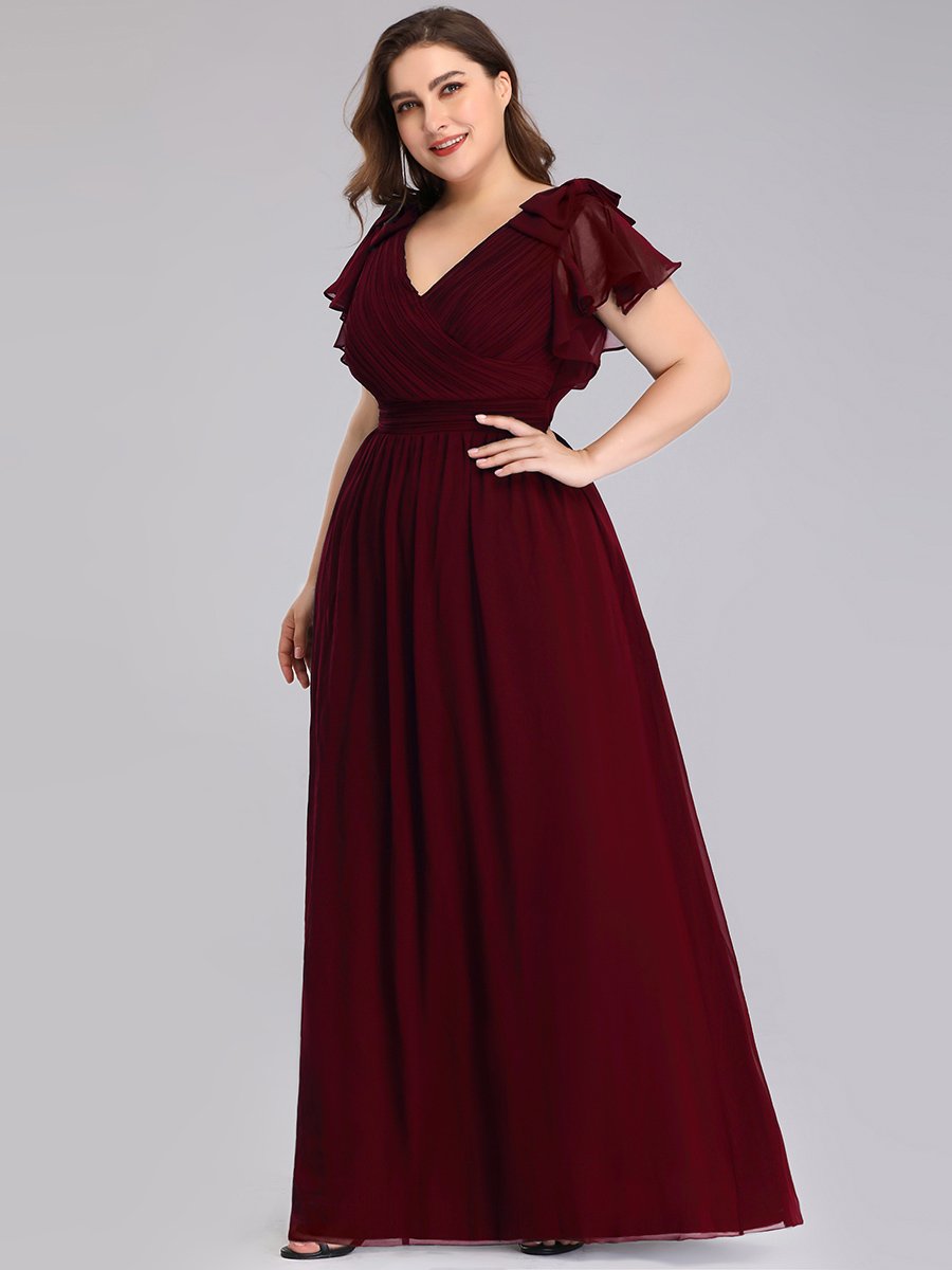 Color=Burgundy | Plus Size Women Floral Sequin Print Fishtail Tulle Dresses Ez07709-Burgundy 3