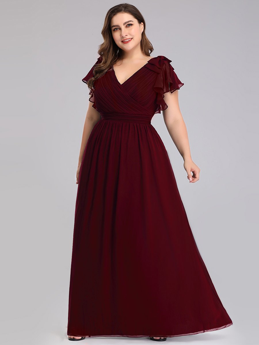 Color=Burgundy | Plus Size Women Floral Sequin Print Fishtail Tulle Dresses Ez07709-Burgundy 1