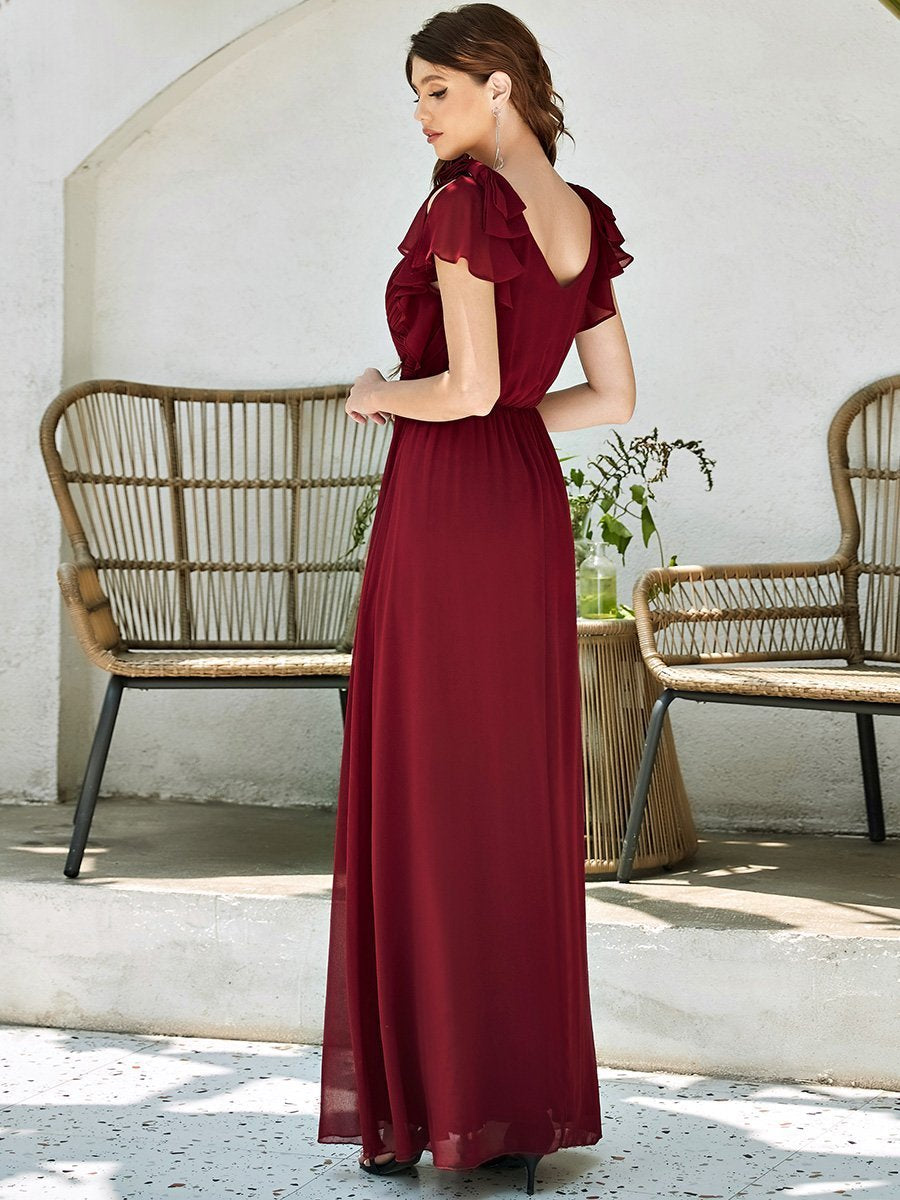 Color=Burgundy | Women Floral Sequin Print Fishtail Tulle Dresses Ez07709-Burgundy 2