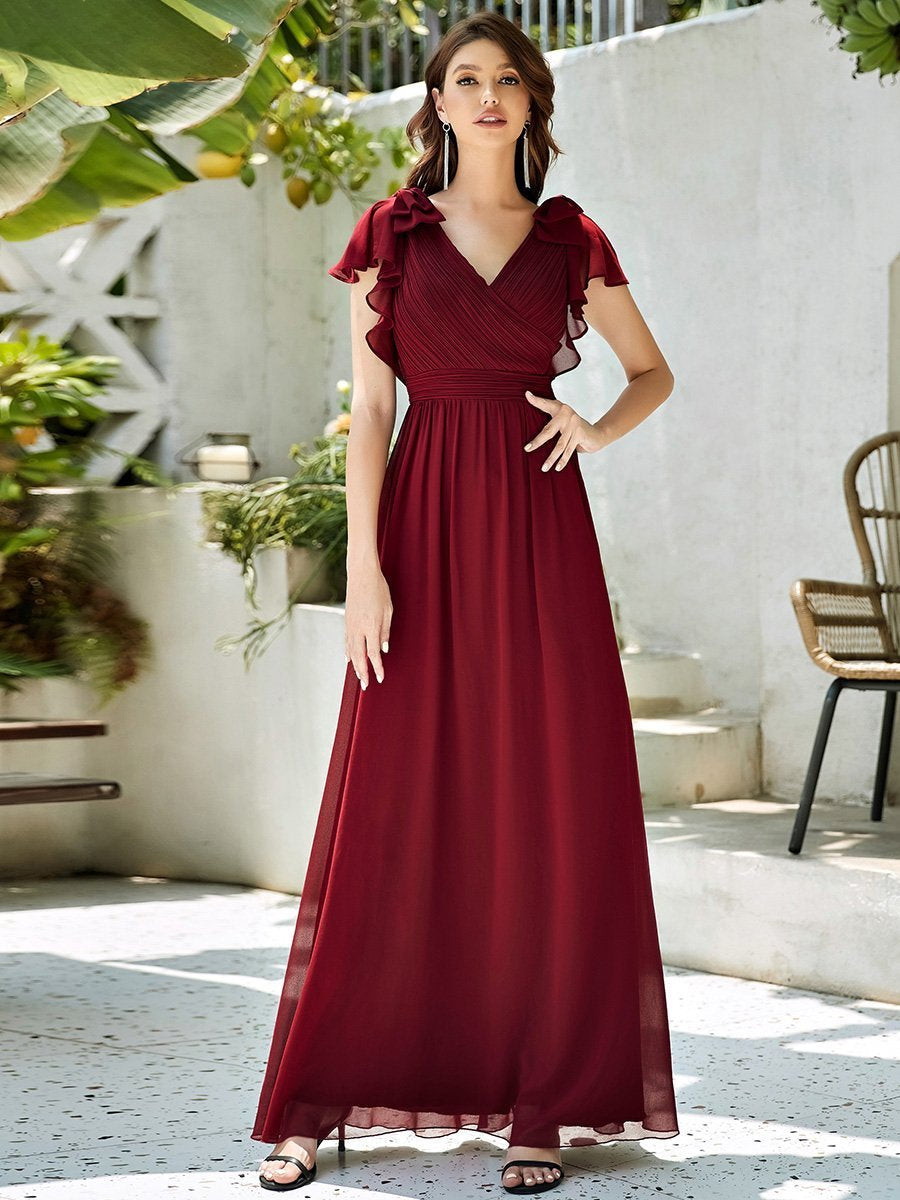 Color=Burgundy | Women Floral Sequin Print Fishtail Tulle Dresses Ez07709-Burgundy 4