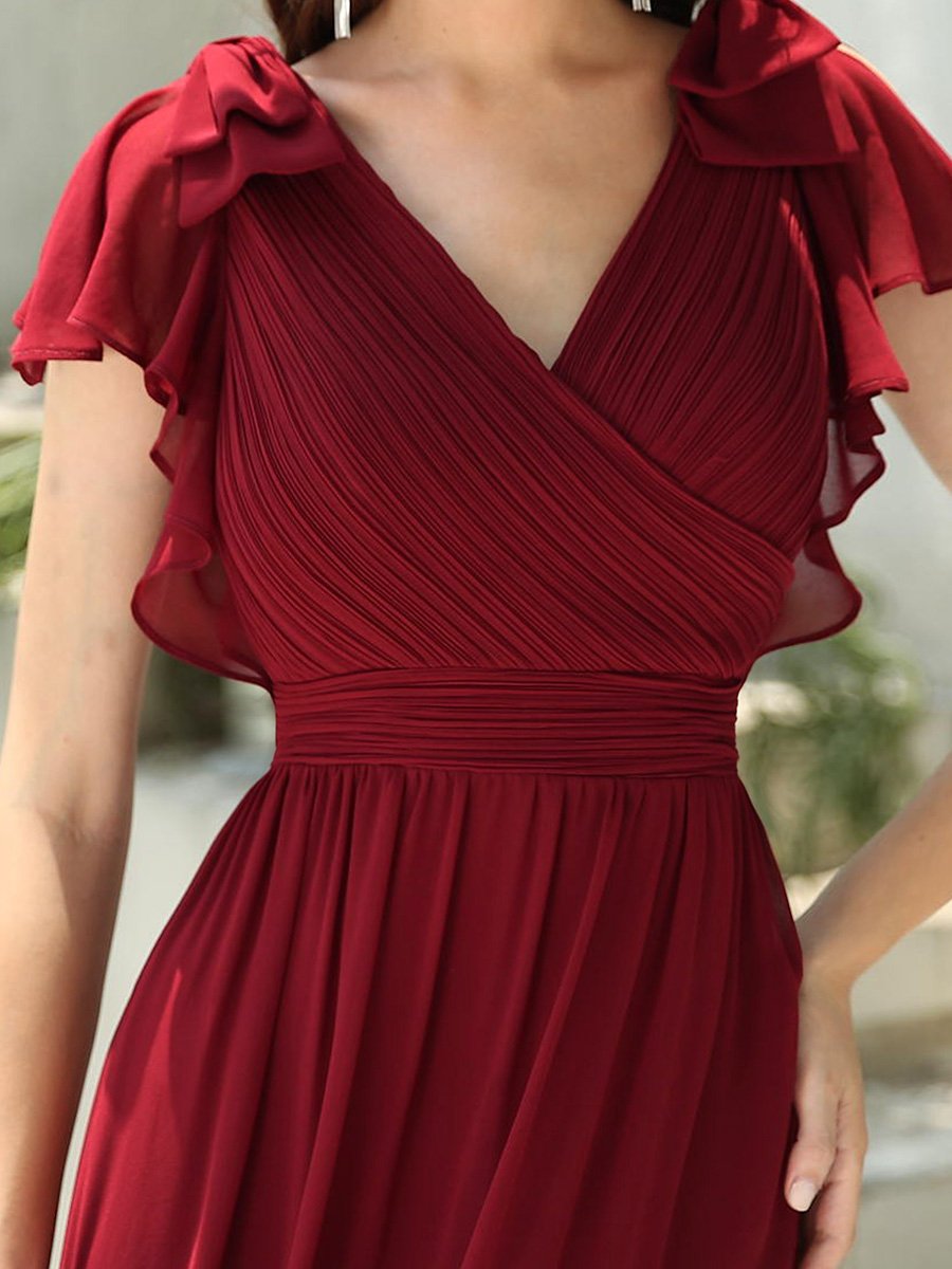 Color=Burgundy | Women Floral Sequin Print Fishtail Tulle Dresses Ez07709-Burgundy 5