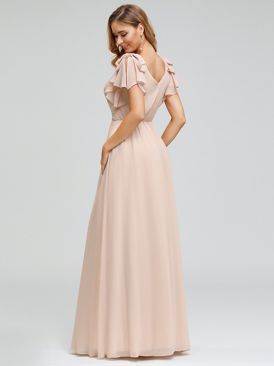 Color=Blush | Women Floral Sequin Print Fishtail Tulle Dresses Ez07709-Blush 2