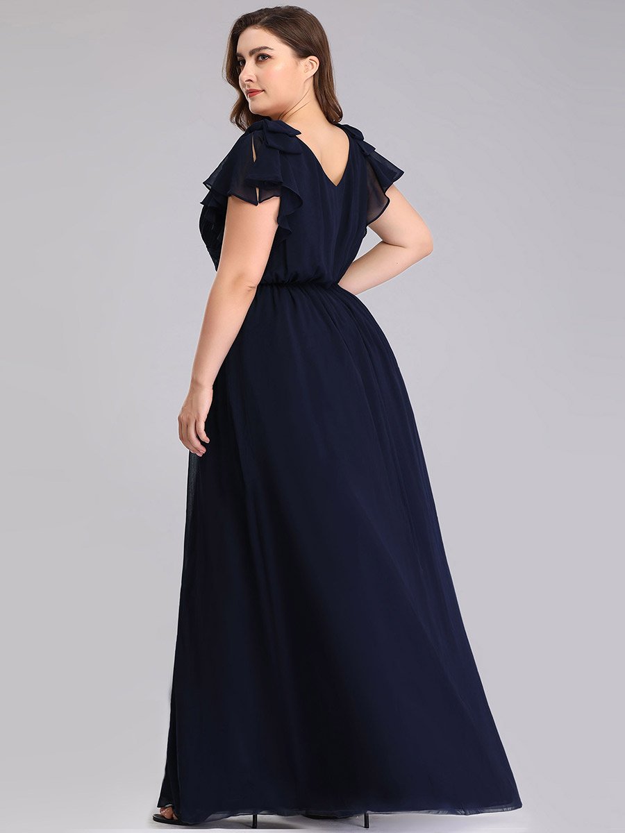 Color=Navy Blue | Plus Size Women Floral Sequin Print Fishtail Tulle Dresses Ez07709-Navy Blue 2