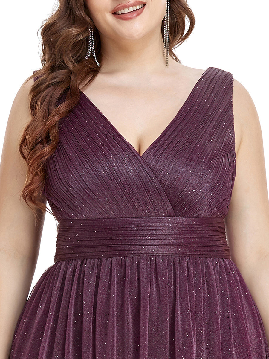Color=Dark Purple | Double V Neck Maxi Long Plus Size Evening Dresses for Party-Dark Purple 5