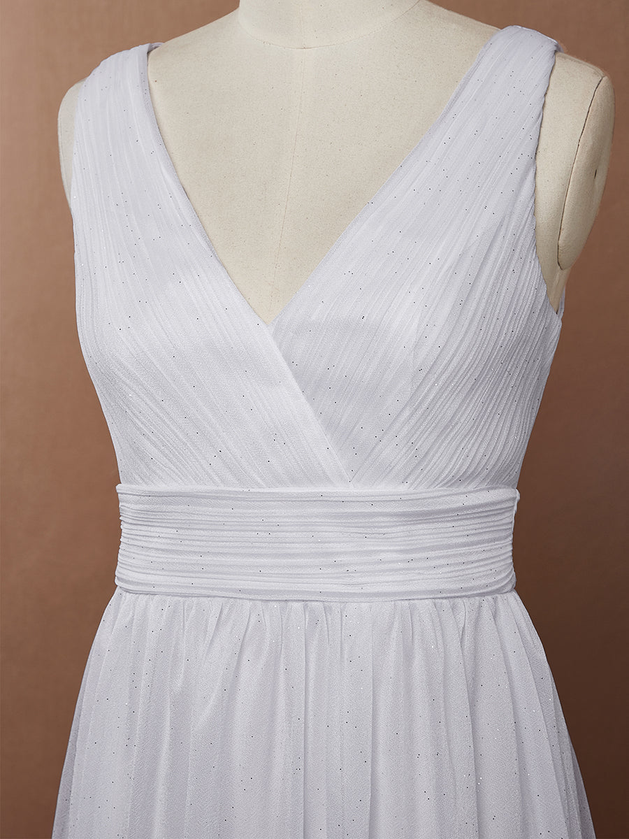 Color=White | Double V Neck Maxi Long Plus Size Evening Dresses for Party-White 5