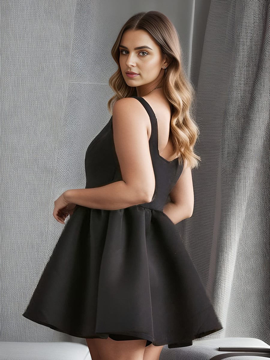 Chic Square Neck Open Back A-line Satin Homecoming Dress#color_Black