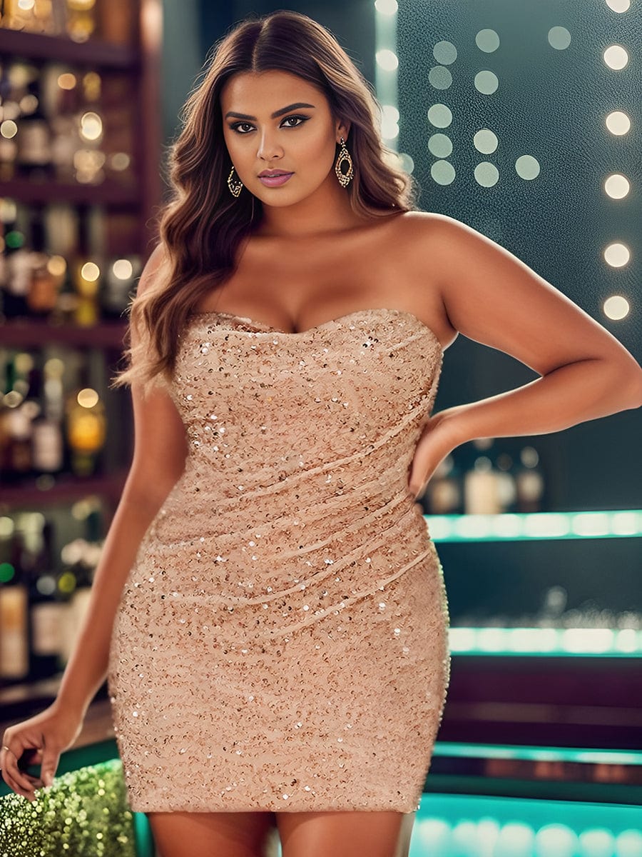Short Strapless Sequin Backless Homecoming Dress#color_Rose Gold