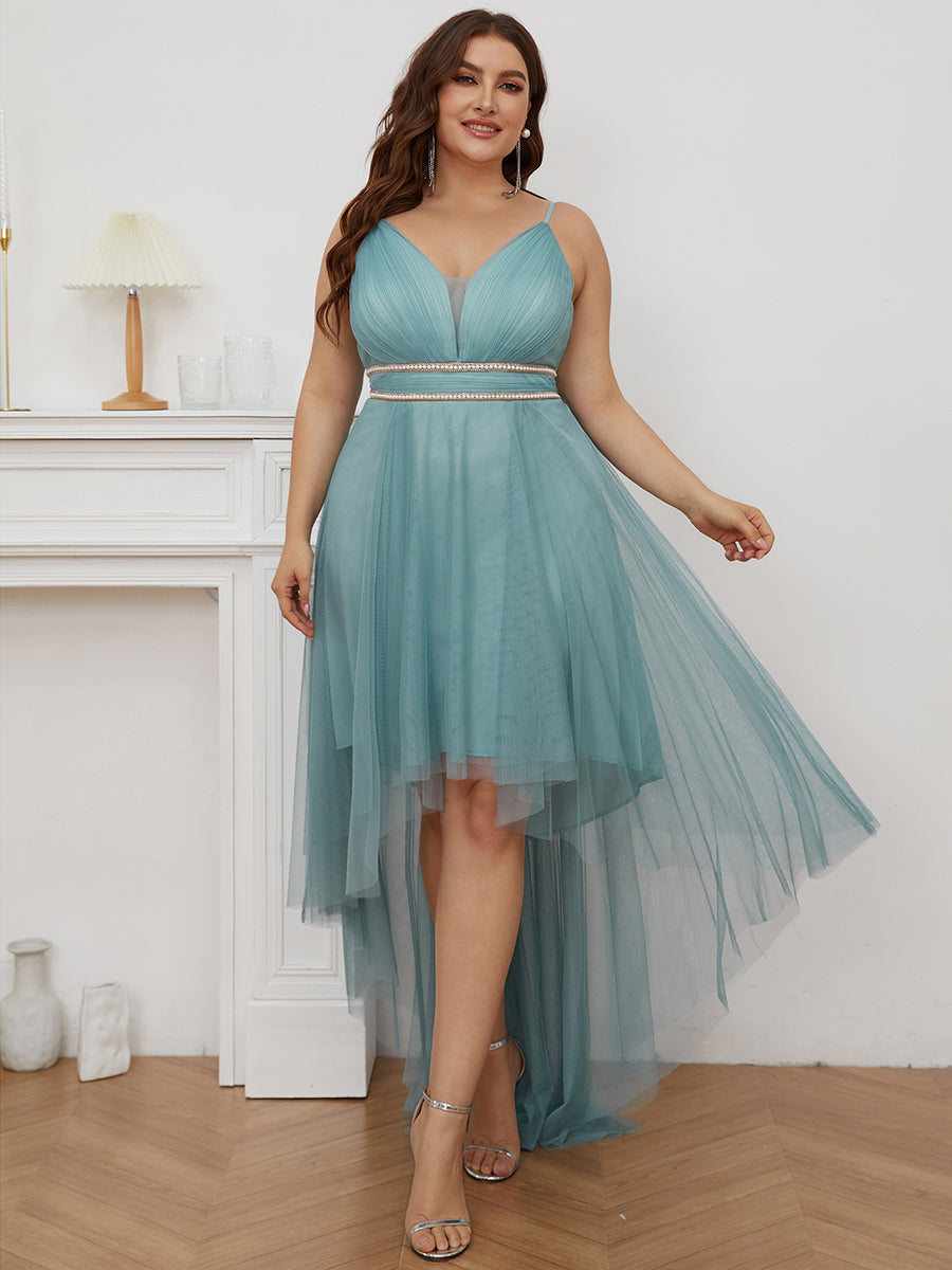 Color=Dusty blue | Modest Wholesale High-Low Tulle Prom Dress For Women-Dusty blue 4