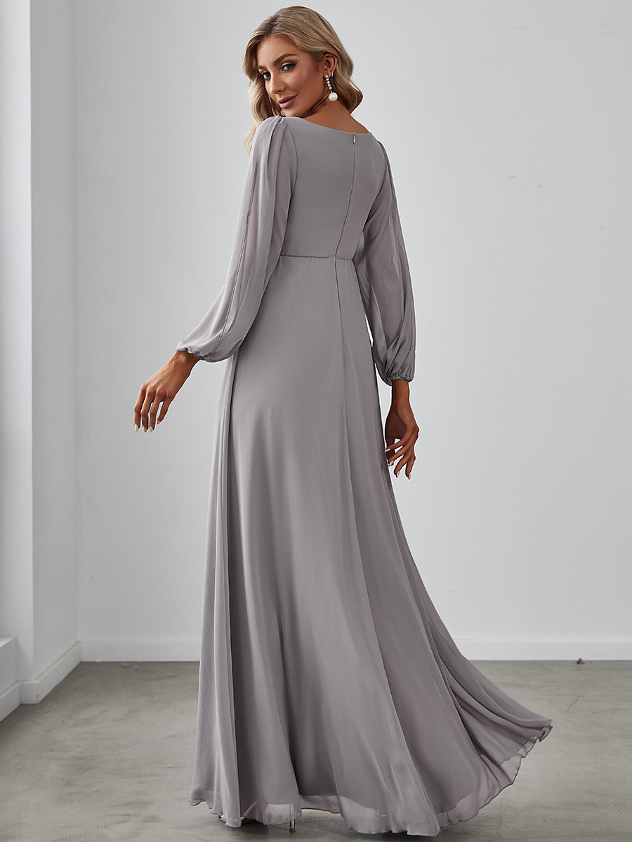 Color=Grey | Floor Length Long Lantern Sleeves Wholesale Formal Dresses-Grey 2