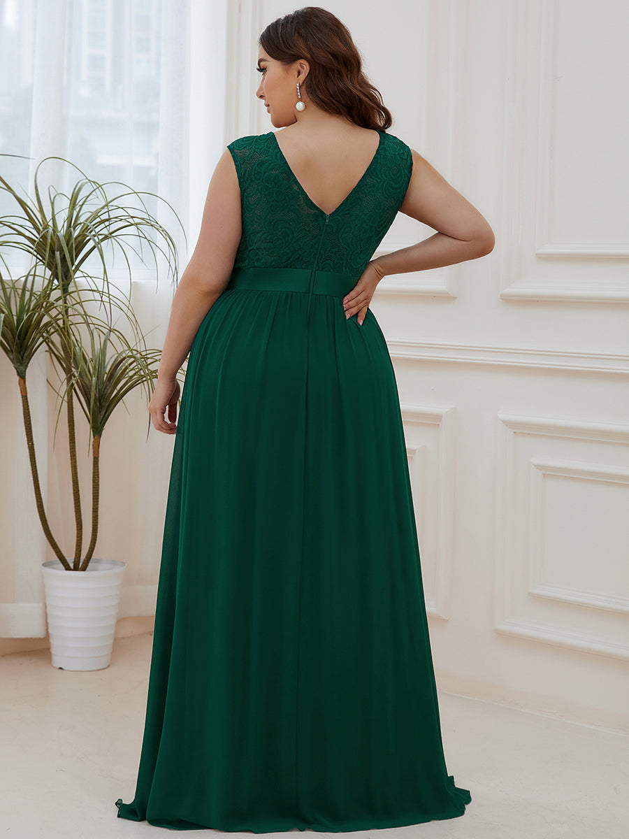 Color=Dark Green | Wholesale Plus Size Fahion Bridesmaid Dresses With Lace-Dark Green 2