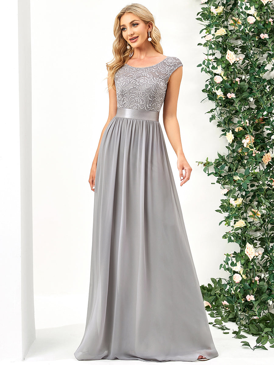 Color=Grey | Wholesale Fahion Bridesmaid Dresses With Lace-Grey 3