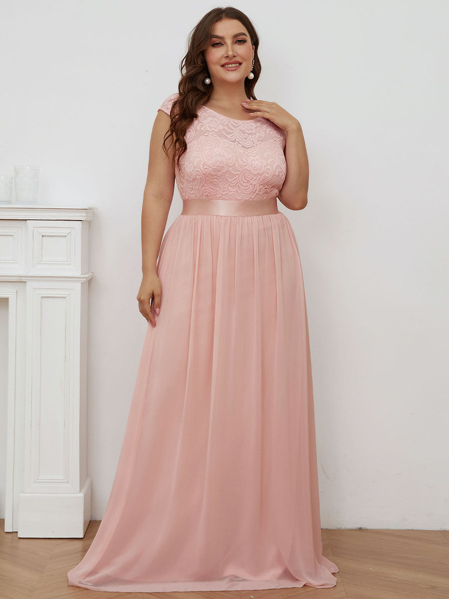 Color=Pink | Wholesale Plus Size Fahion Bridesmaid Dresses With Lace-Pink 2
