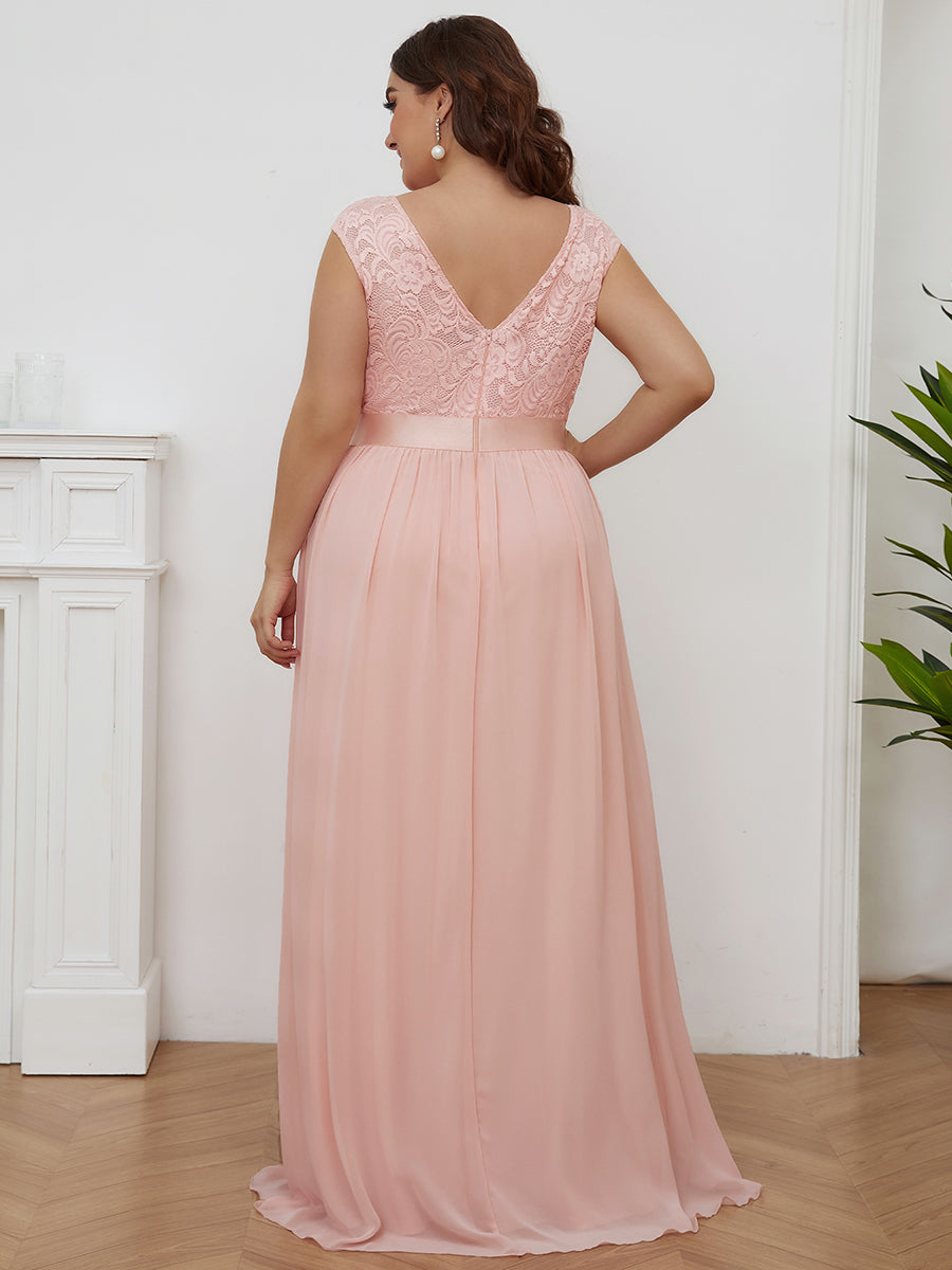 Color=Pink | Wholesale Plus Size Fahion Bridesmaid Dresses With Lace-Pink 3
