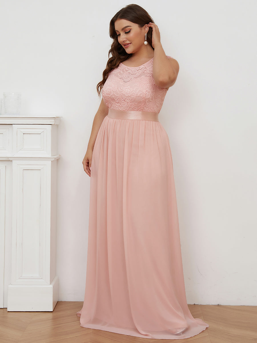 Color=Pink | Wholesale Plus Size Fahion Bridesmaid Dresses With Lace-Pink 4
