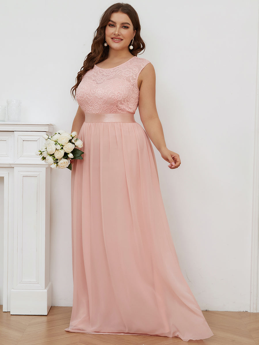 Color=Pink | Wholesale Plus Size Fahion Bridesmaid Dresses With Lace-Pink 1