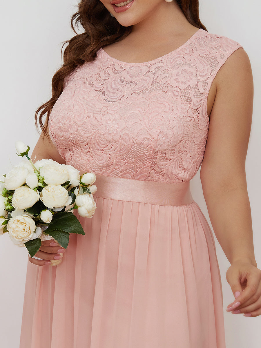Color=Pink | Wholesale Plus Size Fahion Bridesmaid Dresses With Lace-Pink 5