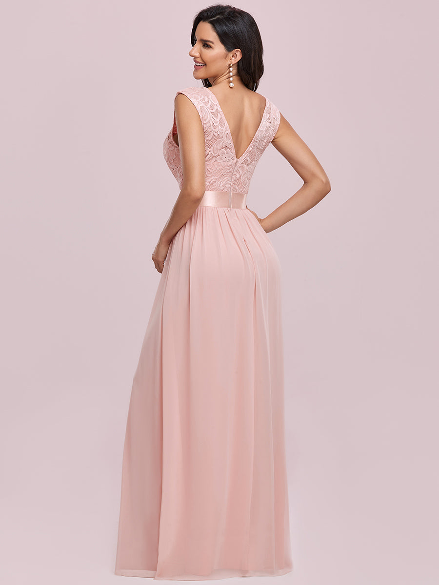 Color=Pink | Wholesale Fahion Bridesmaid Dresses With Lace-Pink 7