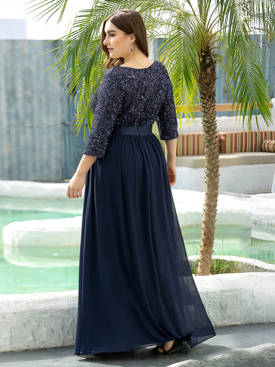 Color=Navy Blue | Long Tulle & Sequin Wholesale Evening Dresses for Mother of the Bride-Navy Blue 2
