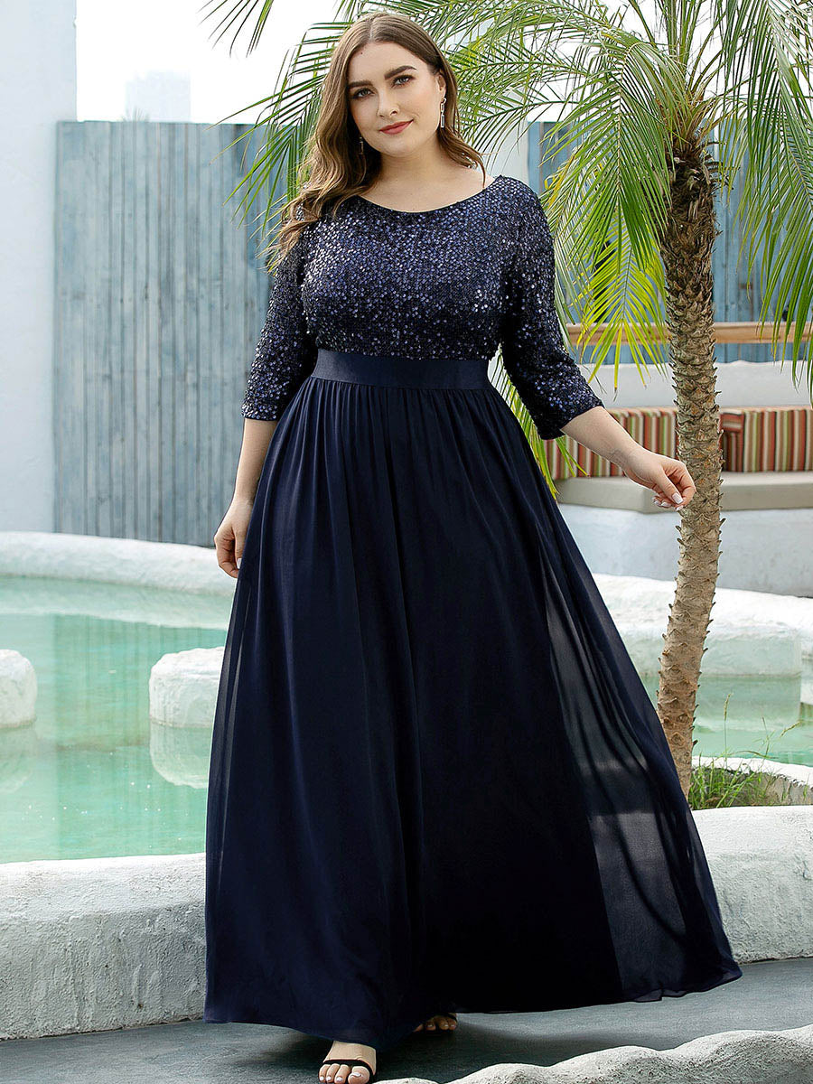 Color=Navy Blue | Long Tulle & Sequin Wholesale Evening Dresses for Mother of the Bride-Navy Blue 4
