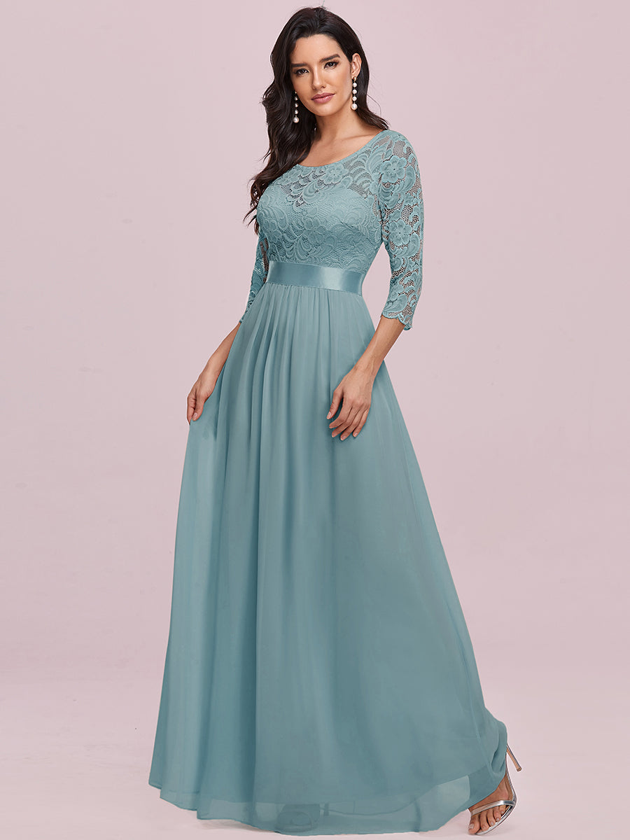 Color=Dusty Blue | Elegant Empire Waist Wholesale Bridesmaid Dresses with Long Lace Sleeve-Dusty Blue 8